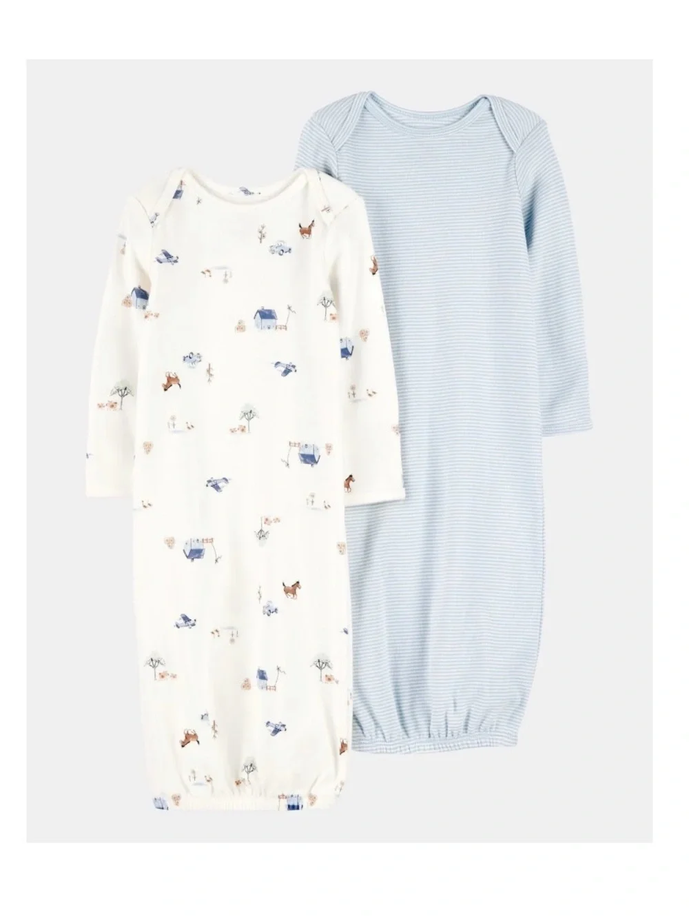 Carter’s Long Sleeve Sleep Gown Set in Blue Stripe & Rural Farm Print (Newborn)